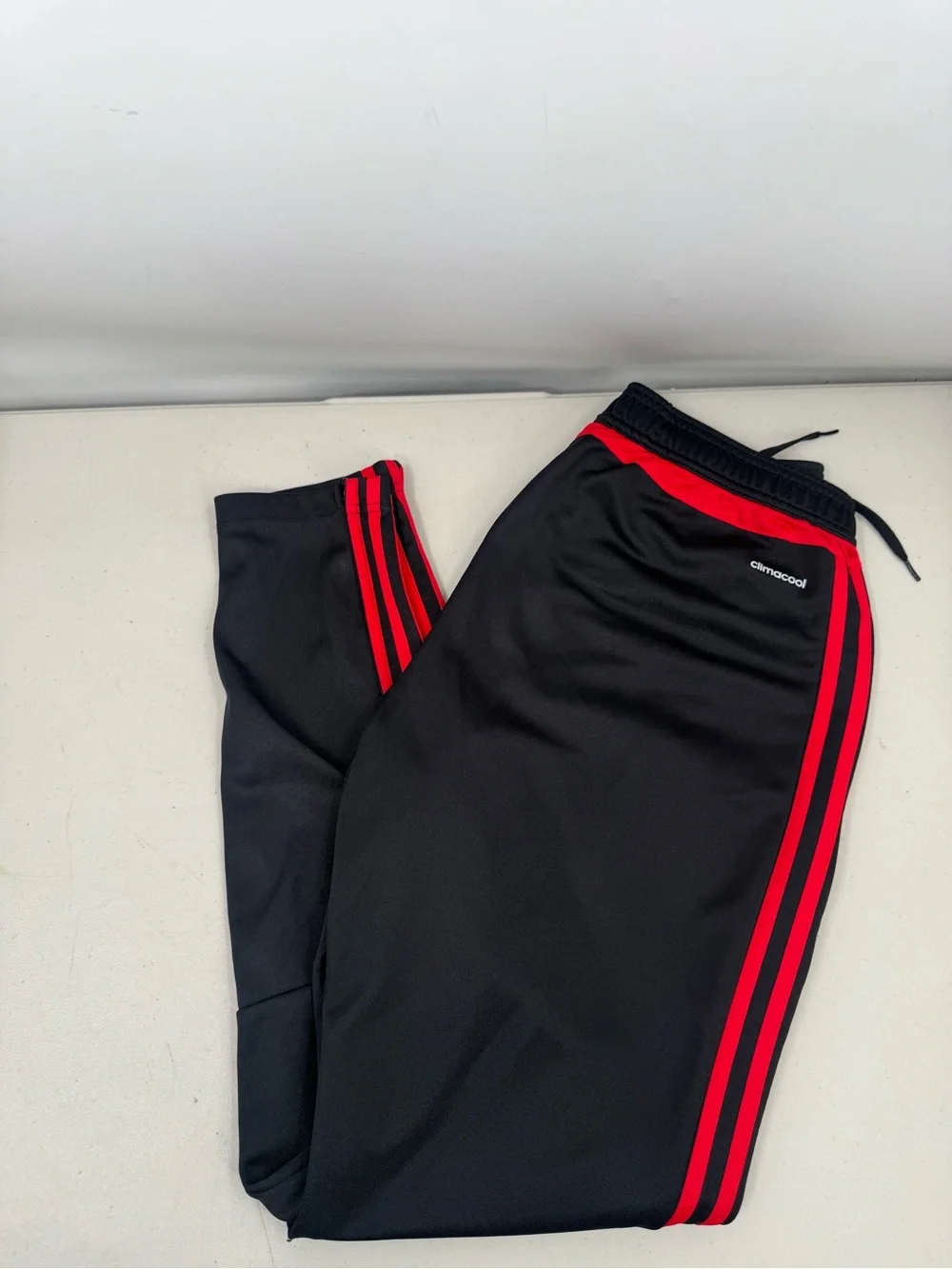 Adidas Track Pants Mens Medium Black Red 3-Stripes Climacool Athletic Soccer